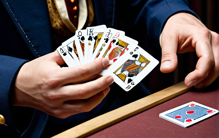 **Image of a magician practicing card tricks, hands moving quickly and skillfully. Focus on the dexterity and sleight of hand. A deck of cards is prominent. Perhaps a slightly blurred background to emphasize the speed.**