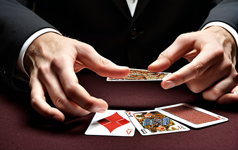 **Prompt:** A captivating close-up of a magician's nimble hands masterfully performing a classic sleight of hand trick with a deck of playing cards or shimmering coins. The cards/coins are in subtle motion, showcasing incredible dexterity and precision. In the soft-focus background, a small, diverse audience is visible, their faces illuminated with expressions of genuine awe, wonder, and joy, fully engrossed in the magic. The lighting is intimate and warm, highlighting the magician's focused hands and the emotional impact on the viewers. The scene conveys the deep psychological connection and storytelling inherent in the art of magic, emphasizing skill beyond mere trickery.