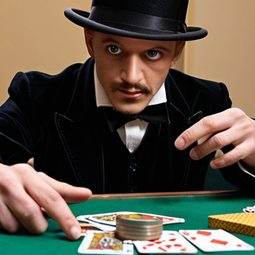 Home 24 **Prompt 1: The Master of Misdirection**
A captivating close-up of a magician, mid-performance, his eyes intensely focused on the viewer, embodying the concept of "misdirection." One hand subtly performs a slight-of-hand trick, like a vanishing coin or a changing card, while the other gesture draws attention away. The background is a slightly blurred, awe-struck audience, their gazes clearly directed away from the actual trick. The atmosphere is mysterious and intriguing, highlighting the psychological play between the magician and the audience's perception. Emphasize subtle facial expressions and the deceptive elegance of the magician's hands.