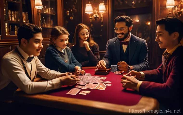 마술 동호회 활동 - **Prompt:** A diverse group of aspiring magicians, including young adults and an experienced, kindly...