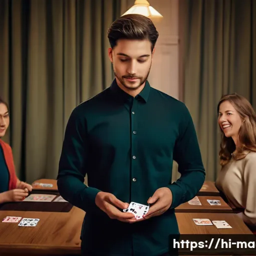 마술 동영상 강의 - **Card Magician Enchanting an Audience:** A skilled magician, appearing to be in their late 20s or e...