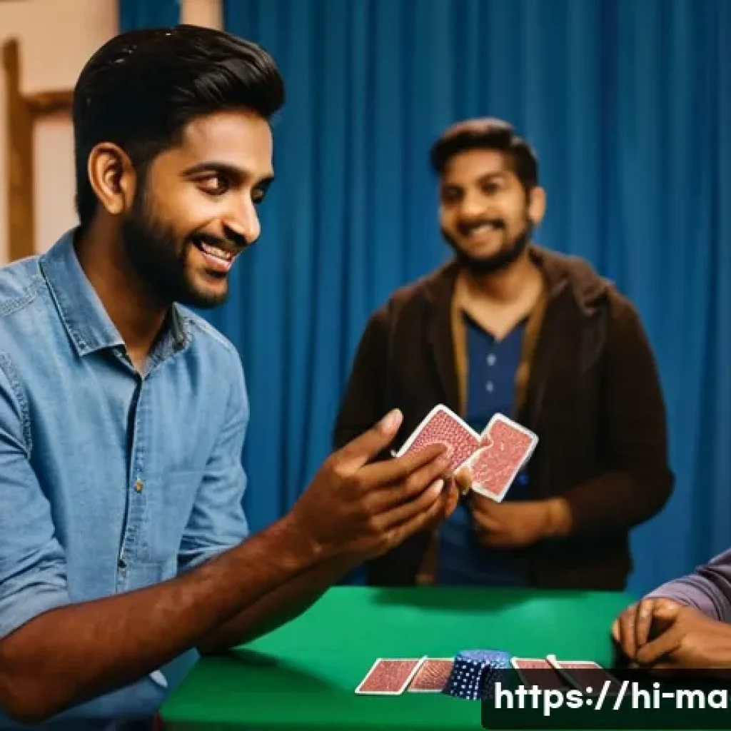 마술가 인터뷰 - A young Indian male magician performing his first card trick on a small stage in a local community h...
