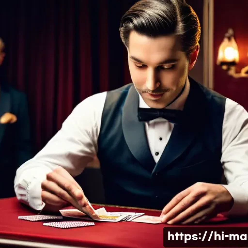 마술 전문점 - A detailed and vibrant scene of a traditional magic performance featuring a skilled magician wearing...