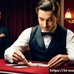 Home 22 마술 전문점 - A detailed and vibrant scene of a traditional magic performance featuring a skilled magician wearing...