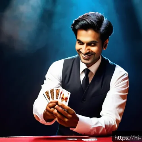 Home 30 마술 쇼 - A skilled magician performing a classic card disappearing trick on stage, wearing a sharp dark suit ...