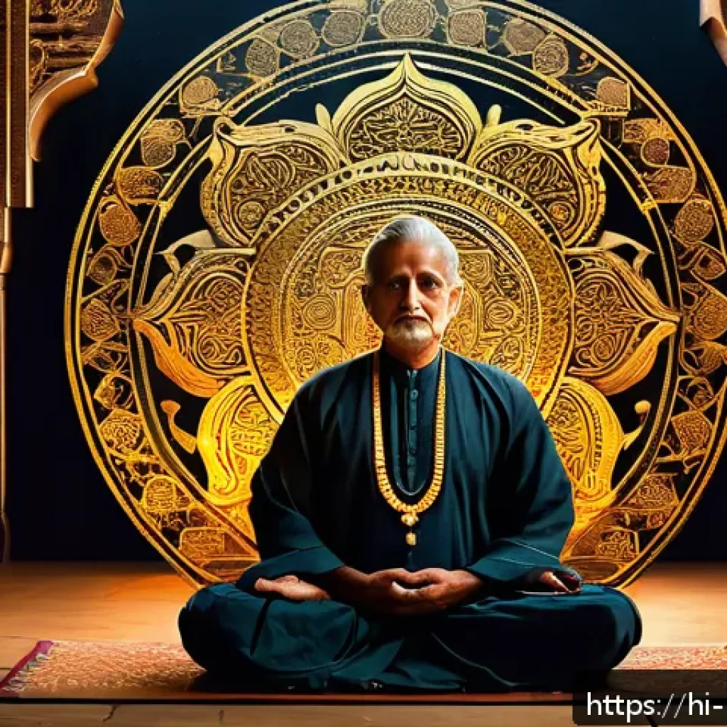 마술의 상징성 - A detailed digital artwork featuring ancient Indian swastika symbols glowing with golden light, surr...